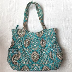 Vera Bradley Retired TOTALLY TURQUOISE Pleated Tote Shoulder Bag Purse